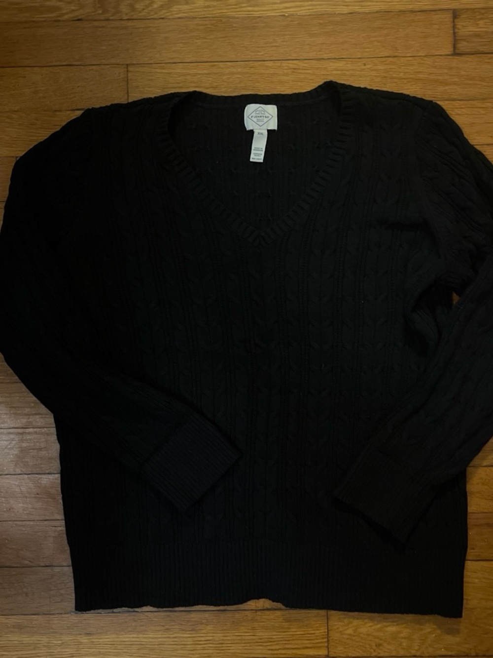 St. John's Bay Black V-Neck Cable Knit Sweater - Women's